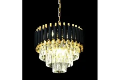 Lampadario di design post moderno di cristallo e metallo nero oro MAZINI D40