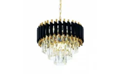 Lampadario di design post moderno di cristallo e metallo nero oro MAZINI D40