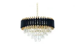 Lampadario di design post moderno di cristallo e metallo nero oro MAZINI D50
