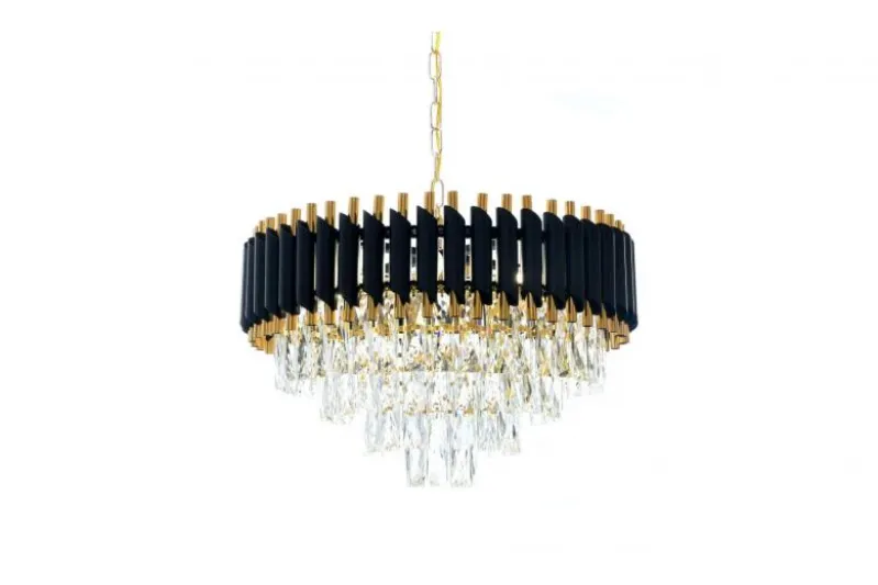 Lampadario di design post moderno di cristallo e metallo nero oro MAZINI D50