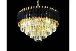 Lampadario di design post moderno di cristallo e metallo nero oro MAZINI D50