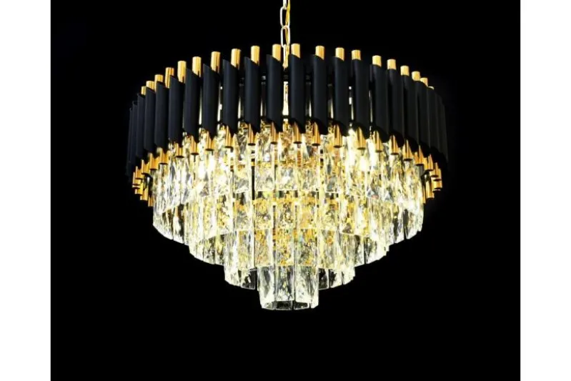 Lampadario di design post moderno di cristallo e metallo nero oro MAZINI D50