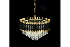 Lampadario di design post moderno di cristallo e metallo nero oro MAZINI D50