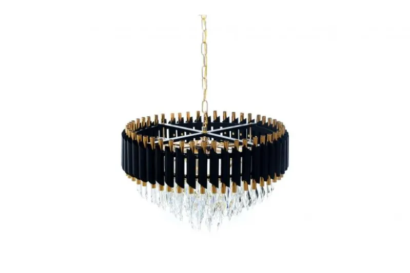 Lampadario di design post moderno di cristallo e metallo nero oro MAZINI D50