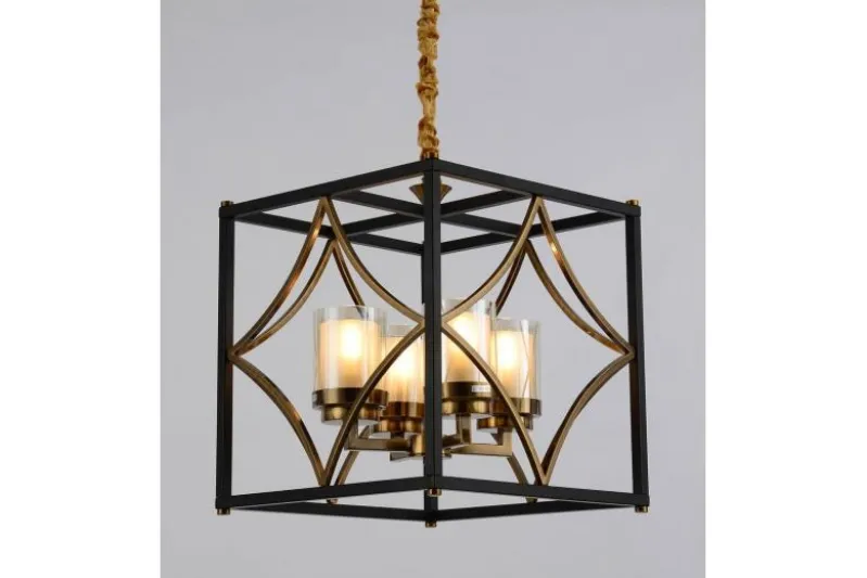 Lampadario gabbia di metallo ero e ottone QUADRATO