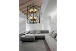 Lampadario gabbia di metallo nero e ottone QUADRATO DUO