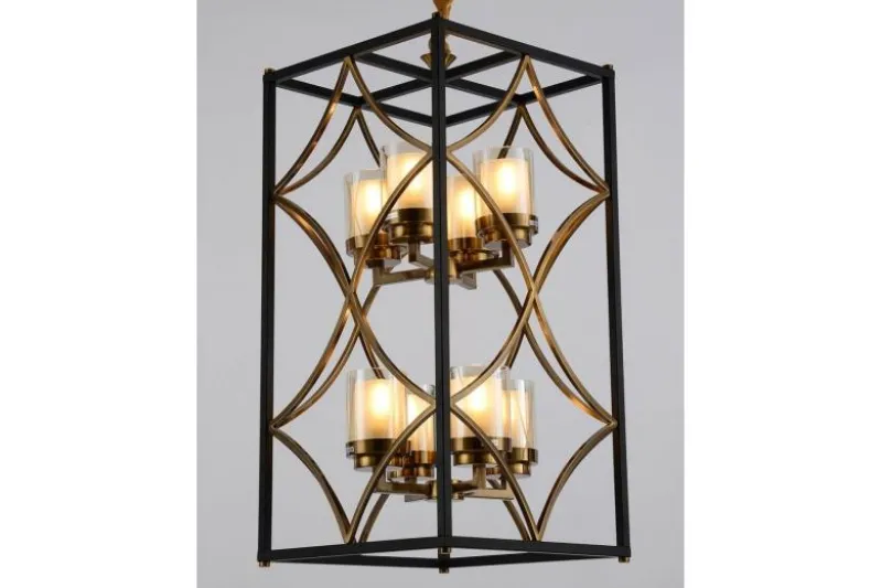 Lampadario gabbia di metallo nero e ottone QUADRATO DUO