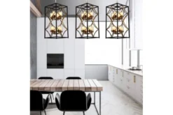 Lampadario gabbia di metallo nero e ottone QUADRATO DUO