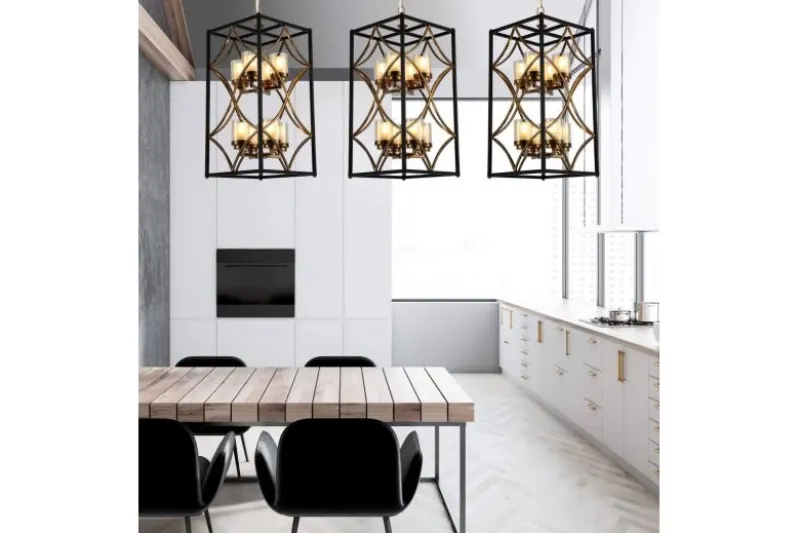 Lampadario gabbia di metallo nero e ottone QUADRATO DUO