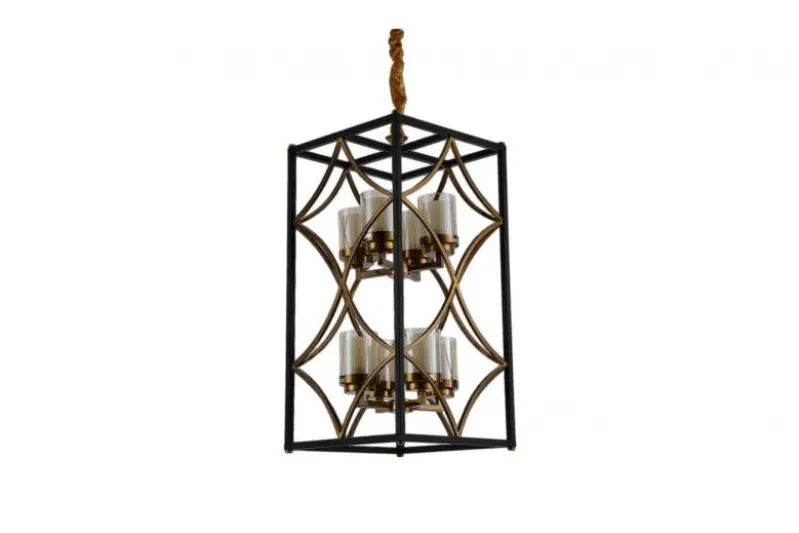 Lampadario gabbia di metallo nero e ottone QUADRATO DUO