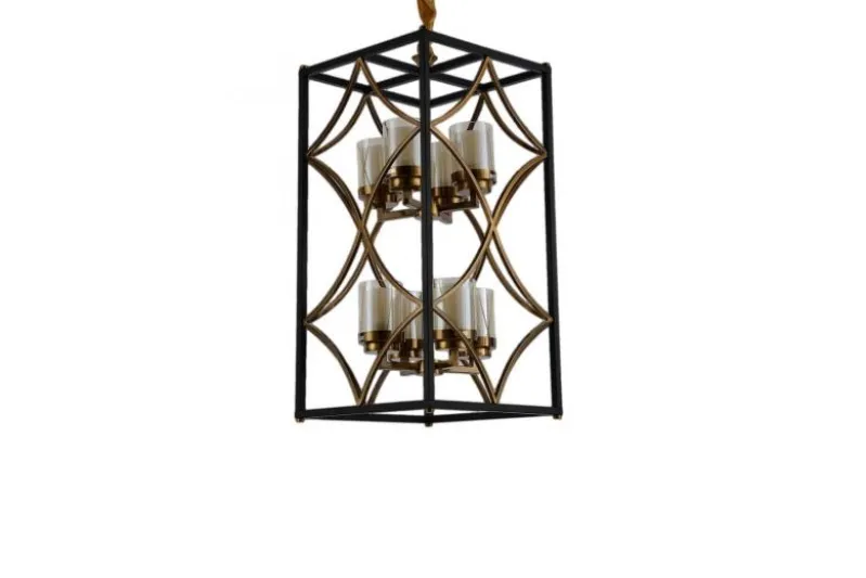 Lampadario gabbia di metallo nero e ottone QUADRATO DUO