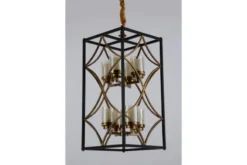 Lampadario gabbia di metallo nero e ottone QUADRATO DUO
