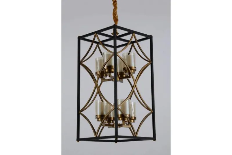 Lampadario gabbia di metallo nero e ottone QUADRATO DUO