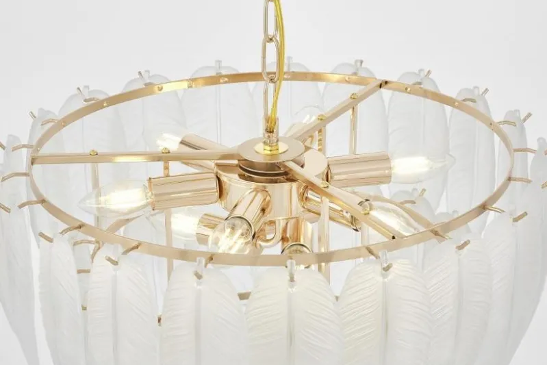 LAMPADARIO MODERNO IN CRISTALLO BIANCO E ORO CAVALINI D50