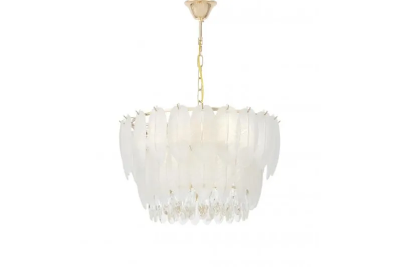 LAMPADARIO MODERNO IN CRISTALLO BIANCO E ORO CAVALINI D50