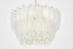 LAMPADARIO MODERNO IN CRISTALLO BIANCO E ORO CAVALINI D50