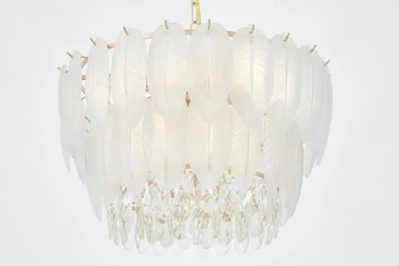 LAMPADARIO MODERNO IN CRISTALLO BIANCO E ORO CAVALINI D50