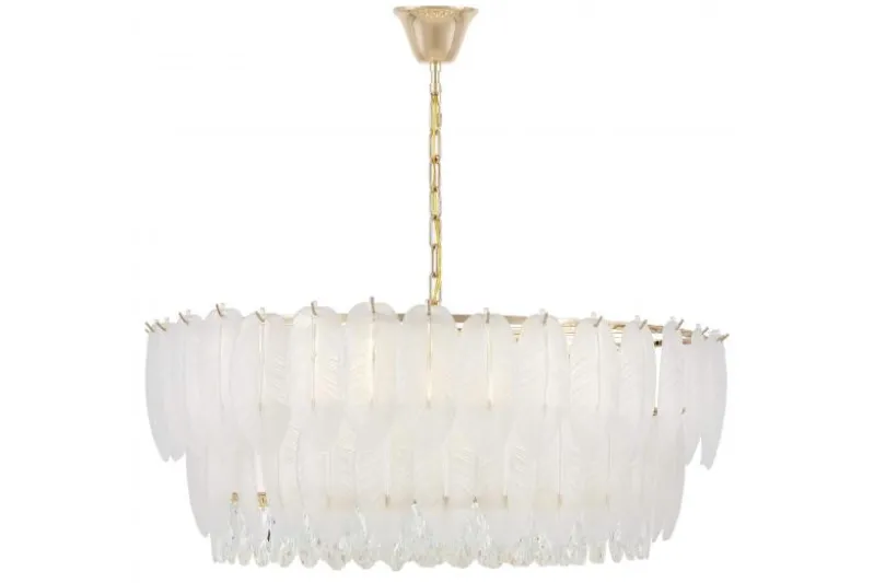 LAMPADARIO MODERNO IN CRISTALLO BIANCO E ORO CAVALINI D80