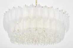 LAMPADARIO MODERNO IN CRISTALLO BIANCO E ORO CAVALINI D80