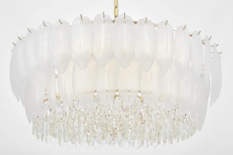 LAMPADARIO MODERNO IN CRISTALLO BIANCO E ORO CAVALINI D80