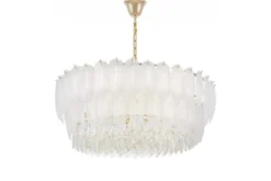 LAMPADARIO MODERNO IN CRISTALLO BIANCO E ORO CAVALINI D80