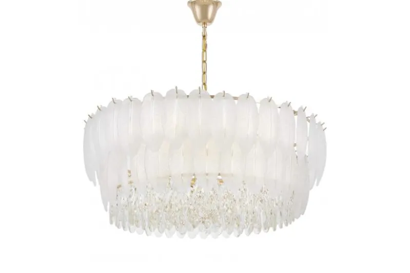 LAMPADARIO MODERNO IN CRISTALLO BIANCO E ORO CAVALINI D80