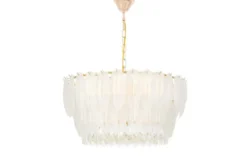 LAMPADARIO MODERNO IN CRISTALLO BIANCO E ORO CAVALINI D60