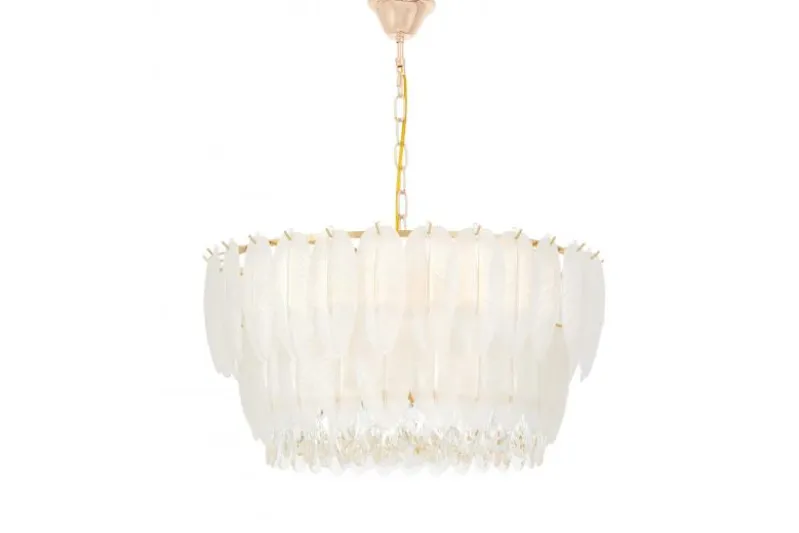 LAMPADARIO MODERNO IN CRISTALLO BIANCO E ORO CAVALINI D60