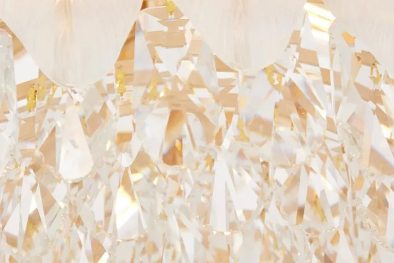 LAMPADARIO MODERNO IN CRISTALLO BIANCO E ORO CAVALINI D60