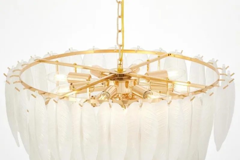 LAMPADARIO MODERNO IN CRISTALLO BIANCO E ORO CAVALINI D60