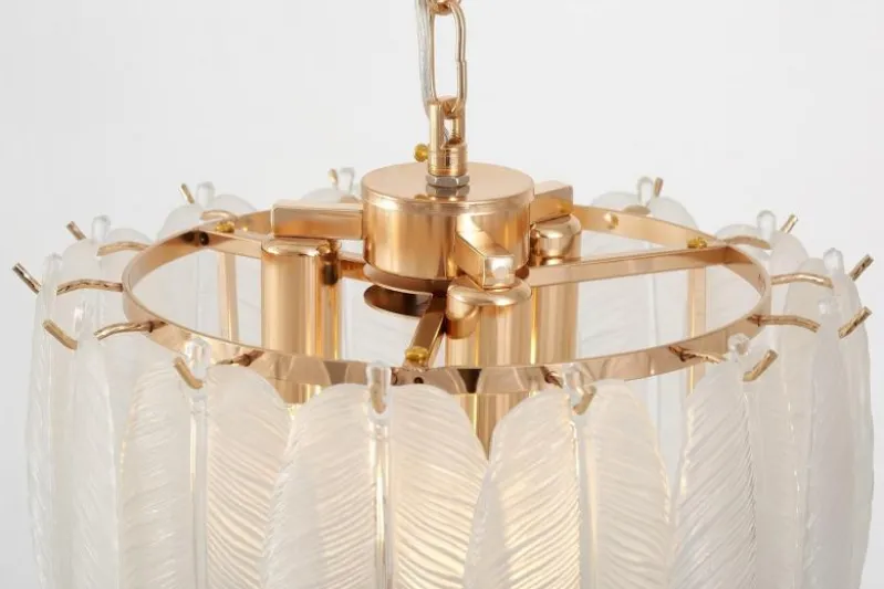 LAMPADARIO MODERNO IN CRISTALLO BIANCO E ORO CAVALINI D30
