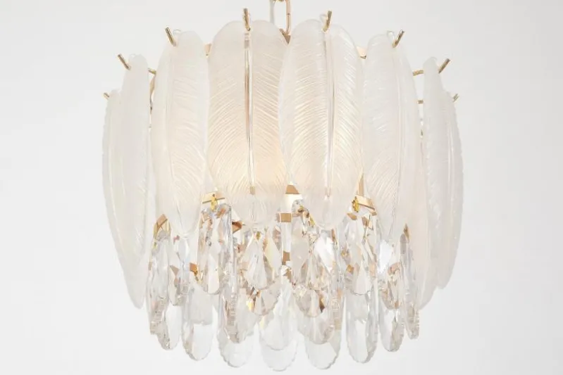 LAMPADARIO MODERNO IN CRISTALLO BIANCO E ORO CAVALINI D30