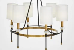 LAMPADARIO MODERNO IN CRISTALLO NERO E OTTONE RODEZIO W6