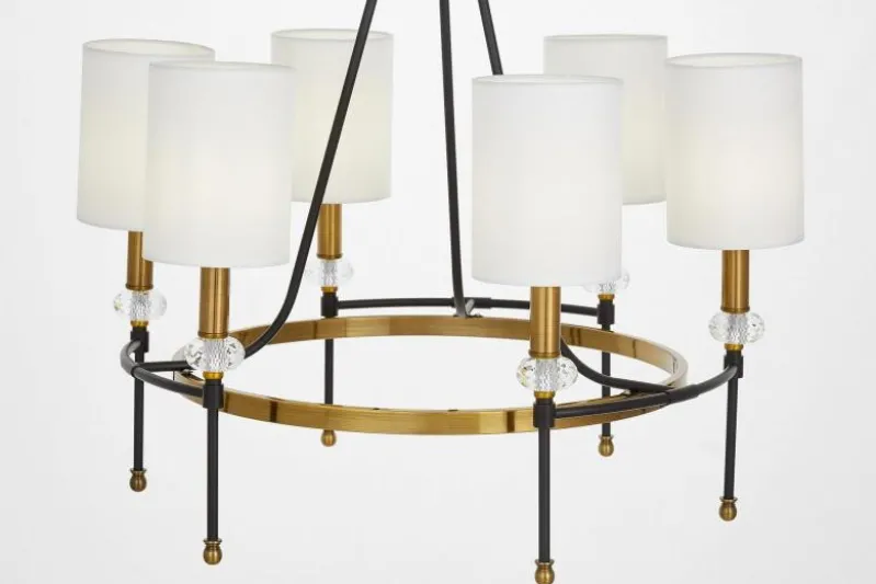 LAMPADARIO MODERNO IN CRISTALLO NERO E OTTONE RODEZIO W6