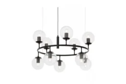 Lampadario rotondo nero con sfere trasparenti CEREDO NEO W10