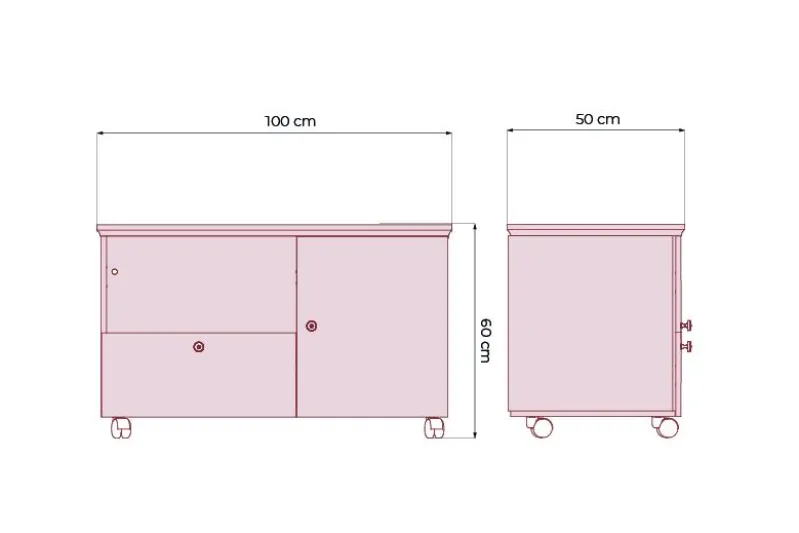 Laterale su ruote per scrivania PRESTIGE 100 cm