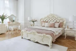 Letto classico imbottito con cornice in legno avorio 180 X 200 BELLA 976