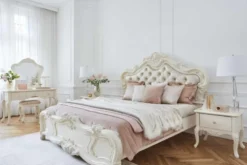 Letto classico imbottito con cornice in legno avorio 180 X 200 BELLA 976