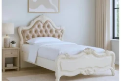 Letto classico imbottito una piazza e mezza legno avorio 120 X 200 BELLA 978