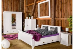 Letto legno massello bianco 140x200 toscano shabby