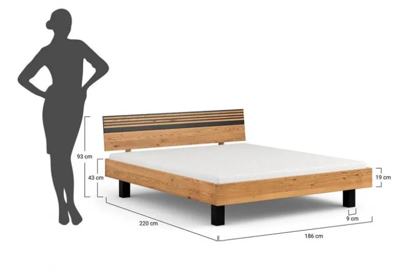 Letto moderno in rovere massello naturale e nero 180 x 200