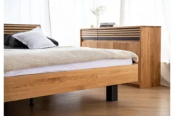 Letto moderno 2 piazze in legno massello naturale e nero 160 x 200