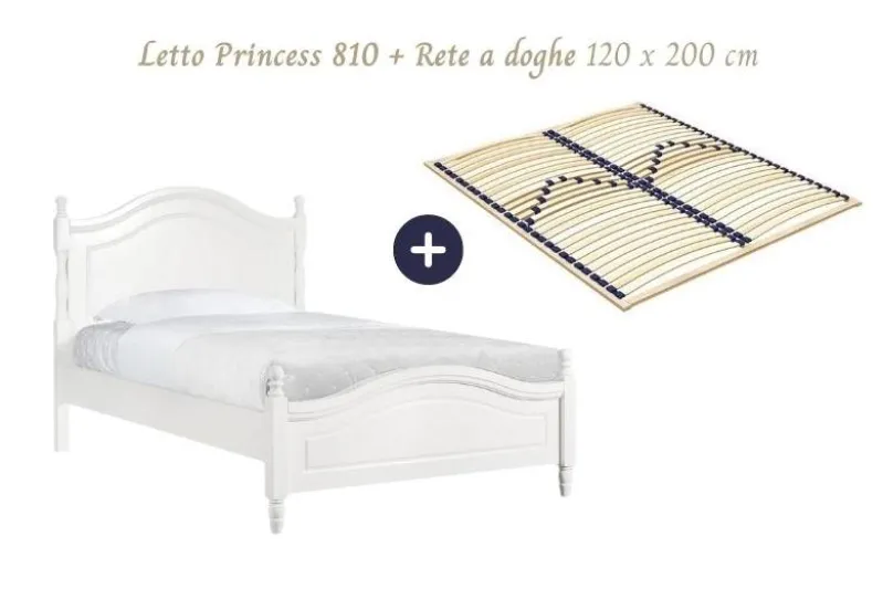 Letto provenzale in legno bianco 1 piazza e mezzo 120 X 200 Princess 810