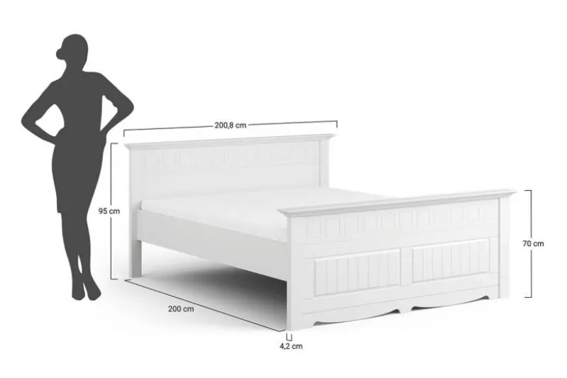 Letto shabby chic pino massello bianco 180x200
