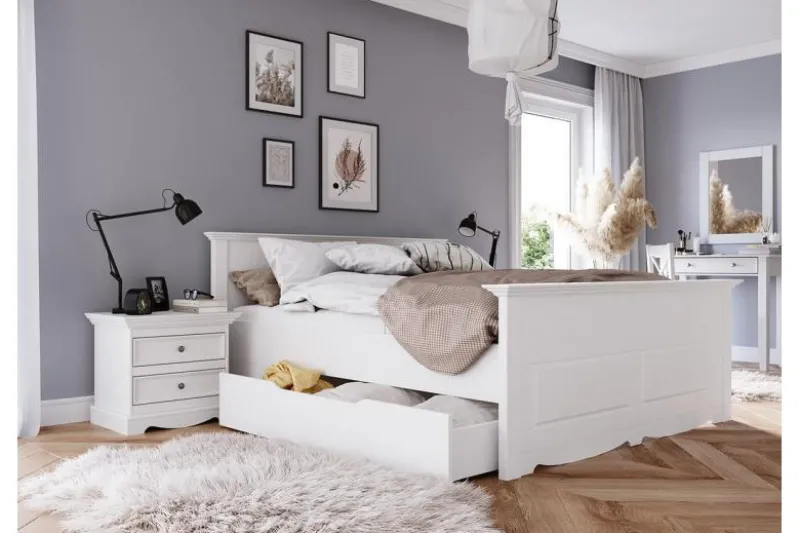 Letto shabby chic pino massello bianco 180x200