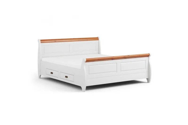 Letto shabby toscano in legno massello bianco e miele 140x200