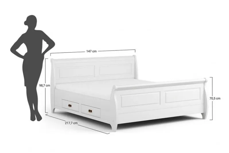 Letto shabby toscano in legno massello bianco e miele 140x200