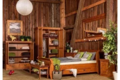 Letto shabby toscano in legno massello miele con cassetti 160x200