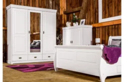 Letto shabby toscano in legno massello pino bianco 180x200