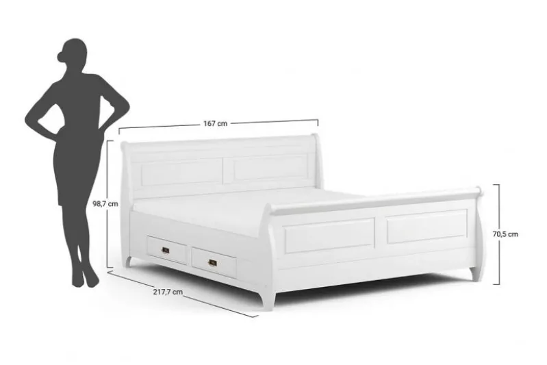 Letto 160x200 con cassetti in legno massello bianco e miele toscano shabby